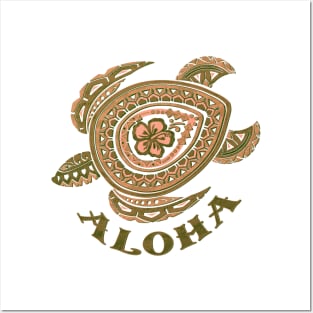 Aloha Coral Tribal Honu -4483 Posters and Art